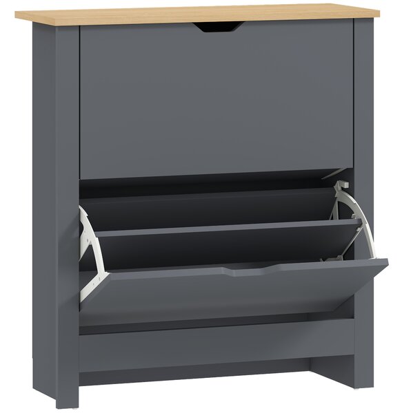 HOMCOM Scarpiera con 2 Scomparti Ribaltabili, Divisorio Regolabile per 8-12 Paia di Scarpe, 72x26x80 cm, Grigio Scuro | Aosom Italy