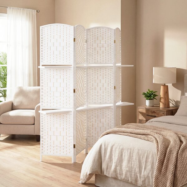 HOMCOM Paravento divisorio 4 pannelli 160 x170 cm con 2 ripiani, pieghevole, in legno | Aosom Italy