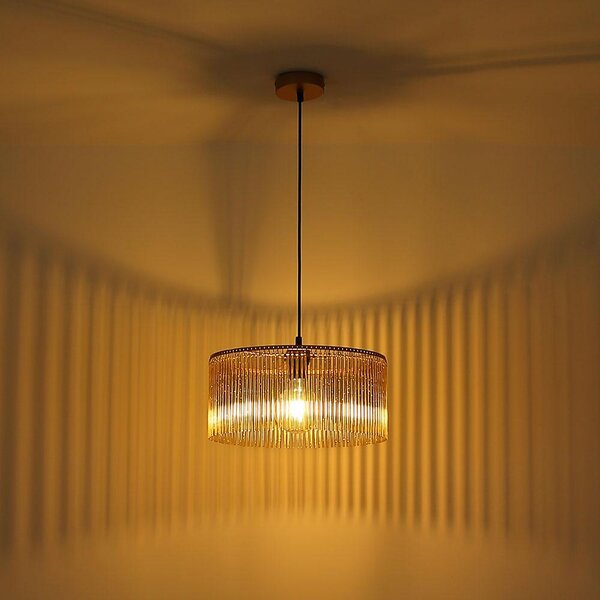 Lampada a sospensione a LED, barre in acrilico, color ambra e oro, diametro 35 cm