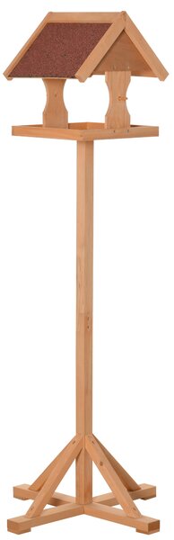 PawHut Mangiatoia per uccelli da esterno su piedistallo, tetto resistente alle intemperie, legno massello, 55 x 55 x 144 cm, legno naturale | Aosom Italy