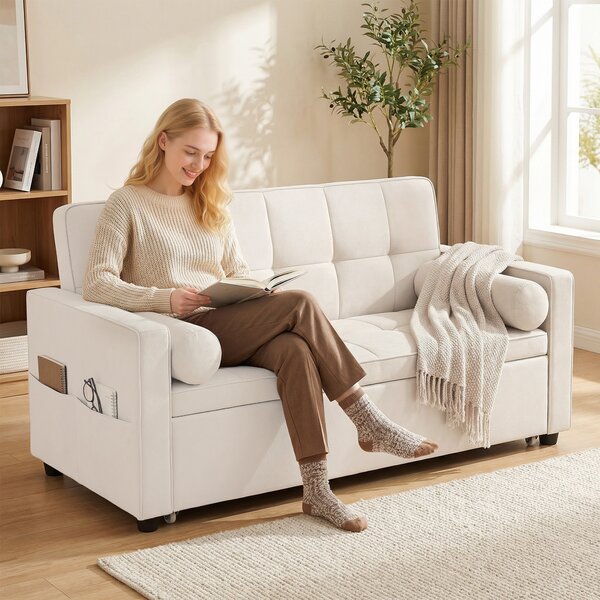 HOMCOM Divano letto 2 posti 3 in 1 divano-letto con letto estraibile doppio schienale regolabile 2 cuscini 80,5x137,5x84cm beige | Aosom Italy
