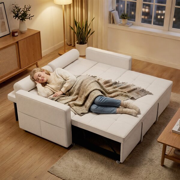 HOMCOM Divano letto 2 posti 3 in 1 divano-letto con letto estraibile doppio schienale regolabile 2 cuscini 80,5x137,5x84cm beige | Aosom Italy