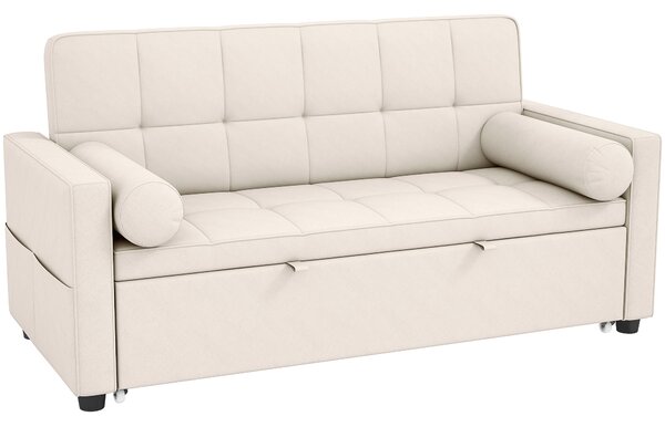 HOMCOM Divano letto 2 posti 3 in 1 divano-letto con letto estraibile doppio schienale regolabile 2 cuscini 80,5x137,5x84cm beige | Aosom Italy