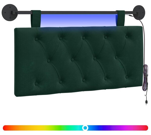 Testiera sospesa Con luce LED Verde Scuro Velluto