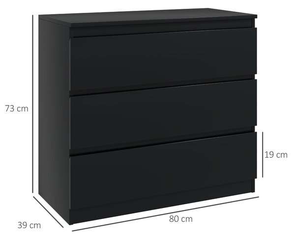 HOMCOM Comò 3 cassetti, Mobile contenitore dal design essenziale per camera, interno, 80l x 39P x 73H cm | Aosom Italy