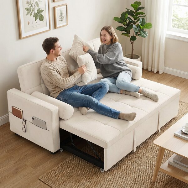 HOMCOM Divano letto 2 posti 3 in 1 divano-letto con letto estraibile doppio schienale regolabile 2 cuscini 80,5x137,5x84cm beige | Aosom Italy