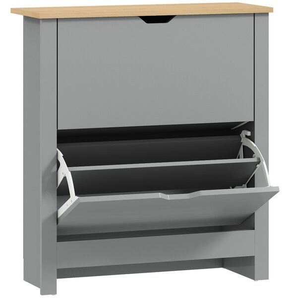 HOMCOM Scarpiera 12 paia, armadio porta scarpe stretto con 2 cassetti ribaltabili e ripiani regolabili, grigio chiaro | Aosom Italy