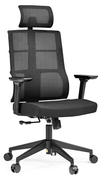 Sedia da ufficio con schienale a rete, colore nero, regolabile in altezza, con braccioli 3D