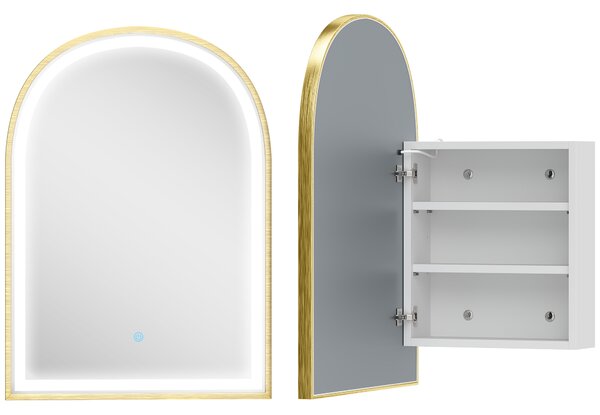 HOMCOM Armadio da parete bagno con specchio e illuminazione LED, porta ad arco, antiappannamento, 50x14,5x70cm, oro | Aosom Italy