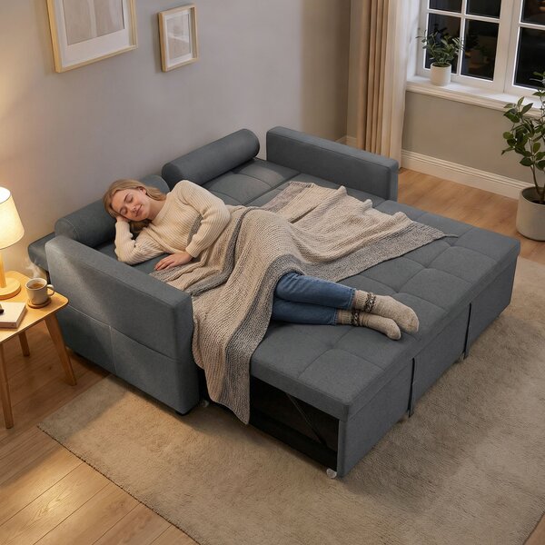 HOMCOM Divano letto 2 posti 3 in 1 divano-letto con letto estraibile doppio schienale regolabile 2 cuscini 80,5x137,5x84cm grigio | Aosom Italy
