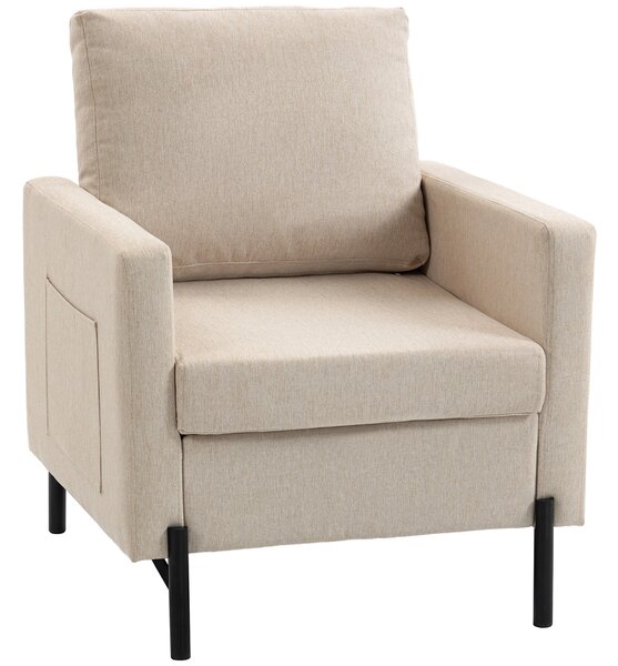 HOMCOM Poltrona da salotto, divano 1 posto imbottito con braccioli, seduta ampia e piedi in acciaio, 73 x 77 x 87 cm, beige | Aosom Italy