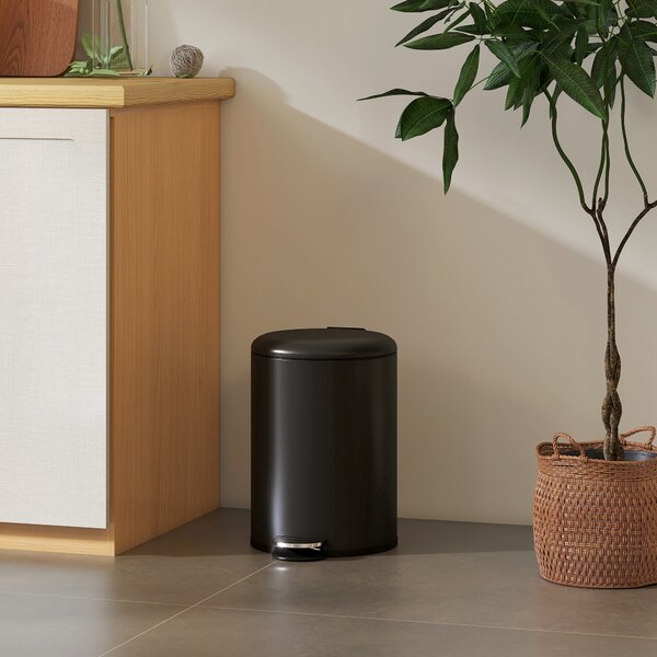 HOMCOM Cestino da cucina 20 L, pattumiera metallica resistente alle impronte con coperchio soft-close, pedale a piede e secchio estraibile, Nero | Aosom Italy