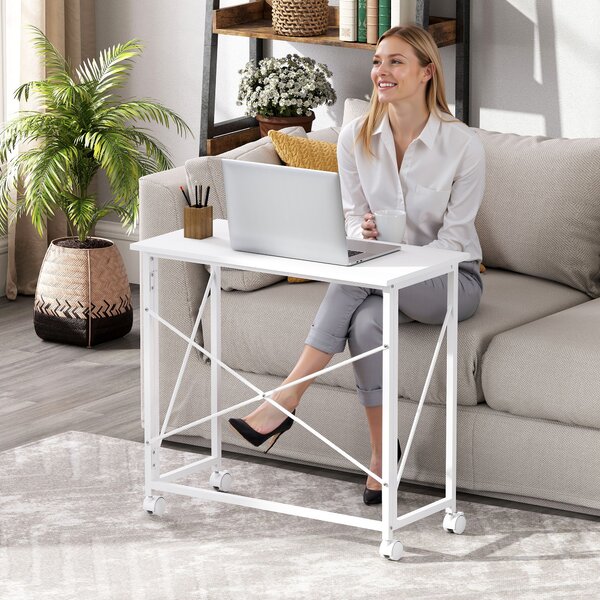 HOMCOM Scrivania pieghevole tavolo per computer 80 x 40 cm su ruote per ufficio in casa, camera, spazi piccoli, bianco | Aosom Italy