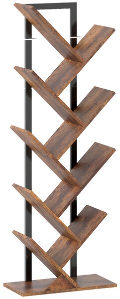 HOMCOM Libreria ad albero a 9 livelli, Mobile contenitore stile industriale con telaio in acciaio, 50x24x136cm, Marrone Rustico | Aosom Italy