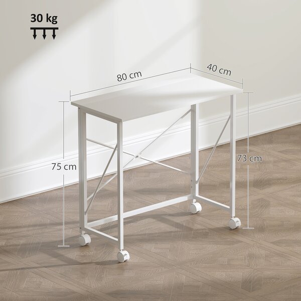 HOMCOM Scrivania pieghevole tavolo per computer 80 x 40 cm su ruote per ufficio in casa, camera, spazi piccoli, bianco | Aosom Italy