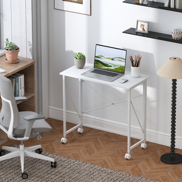 HOMCOM Scrivania pieghevole tavolo per computer 80 x 40 cm su ruote per ufficio in casa, camera, spazi piccoli, bianco | Aosom Italy