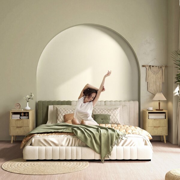 HOMCOM Set da 2 comodini, comodini con 2 cassetti e vano aperto, angoli arrotondati, 40 x 40 x 61 cm, rovere | Aosom Italy