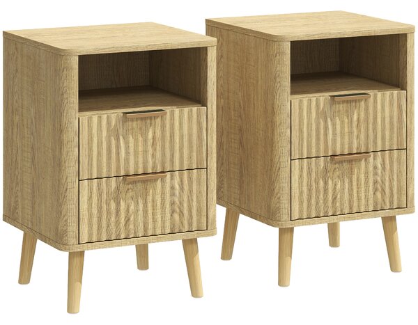 HOMCOM Set da 2 comodini, comodini con 2 cassetti e vano aperto, angoli arrotondati, 40 x 40 x 61 cm, rovere | Aosom Italy