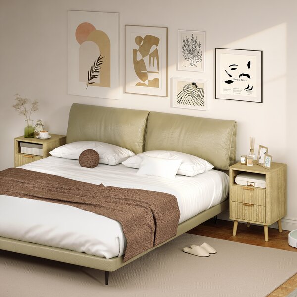 HOMCOM Set da 2 comodini, comodini con 2 cassetti e vano aperto, angoli arrotondati, 40 x 40 x 61 cm, rovere | Aosom Italy