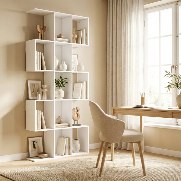 HOMCOM Libreria a Forma di S a 5 Livelli per Soggiorno Camera Studio Ufficio 80x24x200 cm Bianco | Aosom Italy
