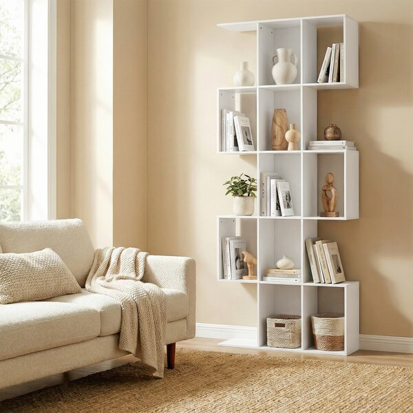HOMCOM Libreria a Forma di S a 5 Livelli per Soggiorno Camera Studio Ufficio 80x24x200 cm Bianco | Aosom Italy