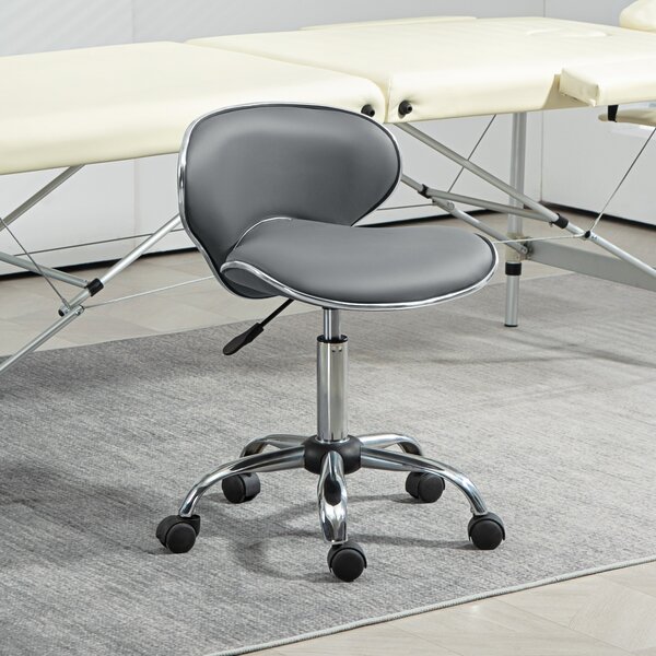 HOMCOM Sgabello a rotelle sgabello da lavoro con altezza regolabile 44-56 cm e schienale, girevole 360°, grigio | Aosom Italy