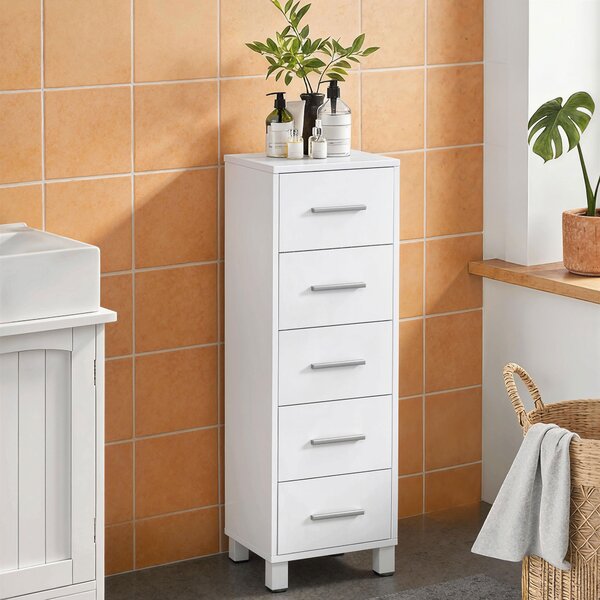 HOMCOM Cassettiera a 5 Cassetti per Camera da Letto e Soggiorno in Legno FSC, 30x30x95 cm, Bianco | Aosom Italy