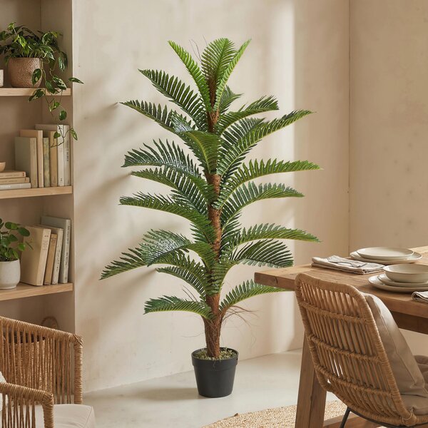 HOMCOM Palma artificiale 120 cm con 24 foglie in PEVA, pianta decorativa con vaso in plastica, verde | Aosom Italy