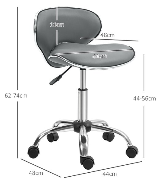 HOMCOM Sgabello a rotelle sgabello da lavoro con altezza regolabile 44-56 cm e schienale, girevole 360°, grigio | Aosom Italy