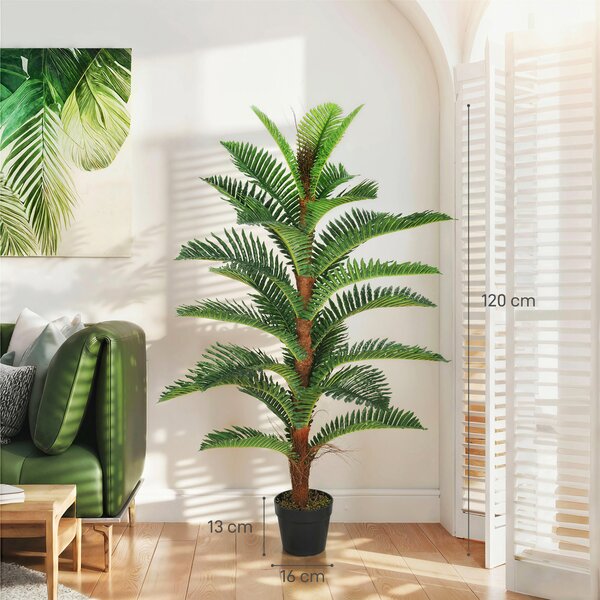 HOMCOM Palma artificiale 120 cm con 24 foglie in PEVA, pianta decorativa con vaso in plastica, verde | Aosom Italy