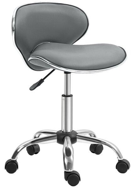 HOMCOM Sgabello a rotelle sgabello da lavoro con altezza regolabile 44-56 cm e schienale, girevole 360°, grigio | Aosom Italy