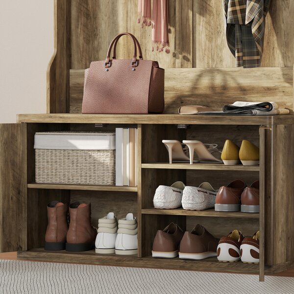 HOMCOM Scarpiera Appendiabiti 4 in 1 Appendiabiti Moderno con Ripiano Aperto per Corridoio Ingresso Camera da Letto 100x38x172 cm Rovere | Aosom Italy
