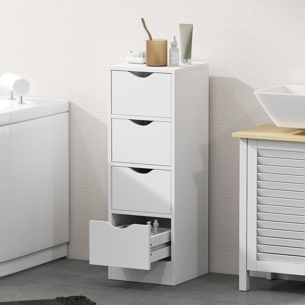 HOMCOM Mobile da bagno, mobile contenitore con 4 cassetti e maniglie a gola, 29 x 29 x 83 cm, bianco | Aosom Italy