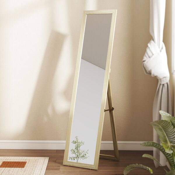 HOMCOM Specchio da terra e a parete rettangolare specchio a figura intera Cabina armadio Camera soggiorno 37x37x154cm legno naturale | Aosom Italy