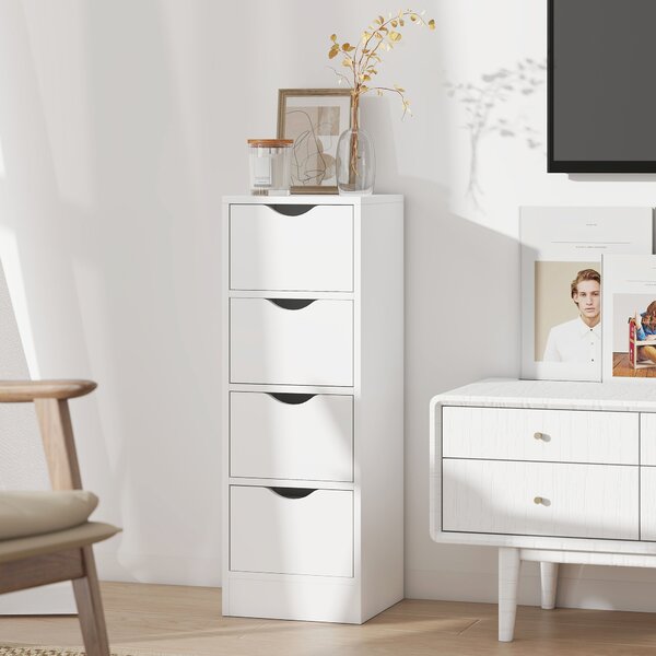 HOMCOM Mobile da bagno, mobile contenitore con 4 cassetti e maniglie a gola, 29 x 29 x 83 cm, bianco | Aosom Italy