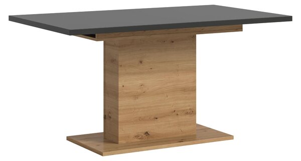 Tavolo da pranzo Motion con base a colonna 90x150/190cm con 1 inserto grigio, decoro rovere