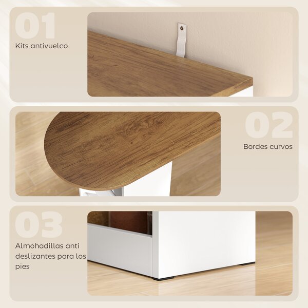 HOMCOM Tavolo da Bar Estensibile e Girevole 90° con Ripiani Aperti e 2 Ante in Vetro 150x80x105,5 cm Bianco e Legno Naturale | Aosom Italy
