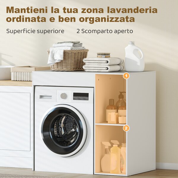 HOMCOM Mobile Sopra Lavatrice con 2 Ripiani Aperti e Autoportante, 96x60x95 cm, Bianco | Aosom Italy