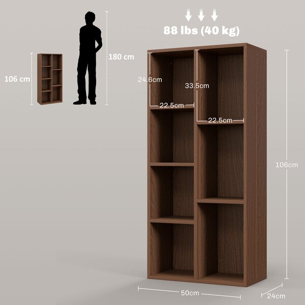 HOMCOM Mobile Libreria a Cubi in Legno con 7 Ripiani di Diverse Dimensioni, 50x24x106 cm, color Noce | Aosom Italy