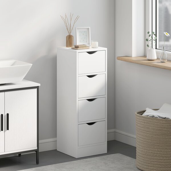 HOMCOM Mobile da bagno, mobile contenitore con 4 cassetti e maniglie a gola, 29 x 29 x 83 cm, bianco | Aosom Italy