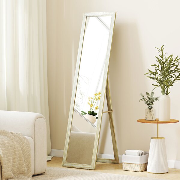 HOMCOM Specchio da terra e a parete rettangolare specchio a figura intera Cabina armadio Camera soggiorno 37x37x154cm legno naturale | Aosom Italy
