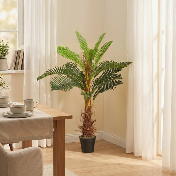 HOMCOM Palma Artificiale palma 100 cm con 21 Foglie in PEVA, Pianta Decorativa con Vaso in Plastica, Verde | Aosom Italy