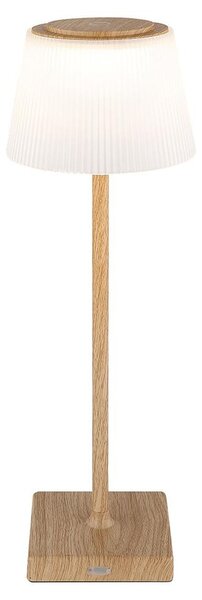 Lampada da tavolo a LED, touch dimmer, batteria ricaricabile USB, aspetto legno, H 38 cm