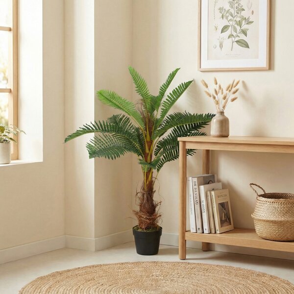 HOMCOM Palma Artificiale palma 100 cm con 21 Foglie in PEVA, Pianta Decorativa con Vaso in Plastica, Verde | Aosom Italy