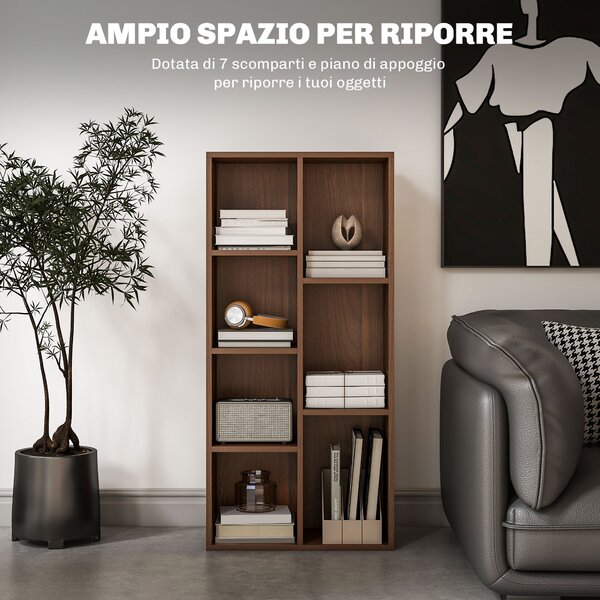 HOMCOM Mobile Libreria a Cubi in Legno con 7 Ripiani di Diverse Dimensioni, 50x24x106 cm, color Noce | Aosom Italy