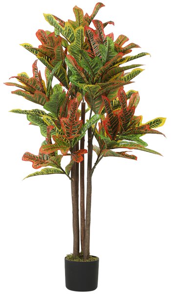 HOMCOM Pianta Artificiale di Croton Multicolore in PEVA e Legno con Vaso Contenitore in PP e Cemento, 55x55x120 cm | Aosom Italy