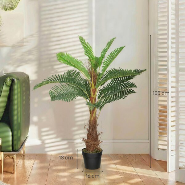 HOMCOM Palma Artificiale palma 100 cm con 21 Foglie in PEVA, Pianta Decorativa con Vaso in Plastica, Verde | Aosom Italy