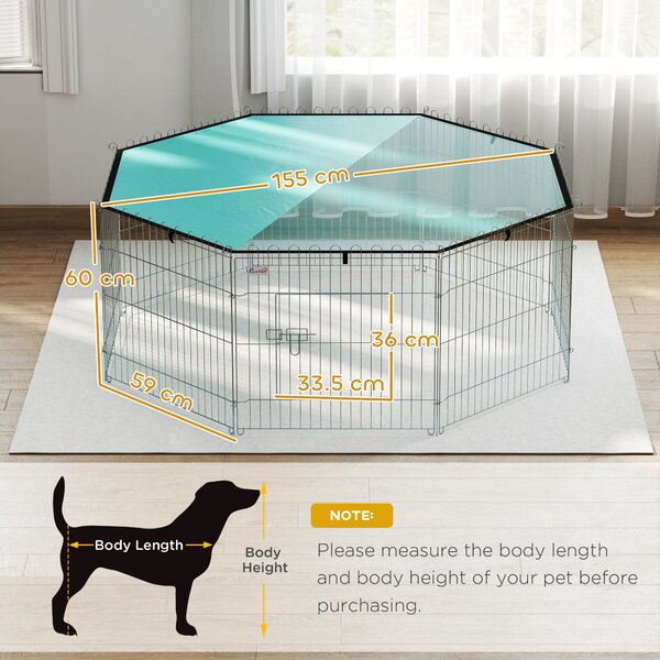 PawHut Recinto per cani, recinto 8 pannelli con tetto, modulabile e pieghevole, recinto portatile 60H cm con porta argento verde | Aosom Italy