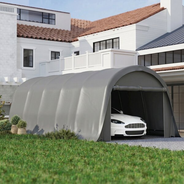 Outsunny Carport tenda garage 360 x 720 cm tettoia auto esterna tenda di stoccaggio con pareti laterali rimovibili, grigio scuro | Aosom Italy