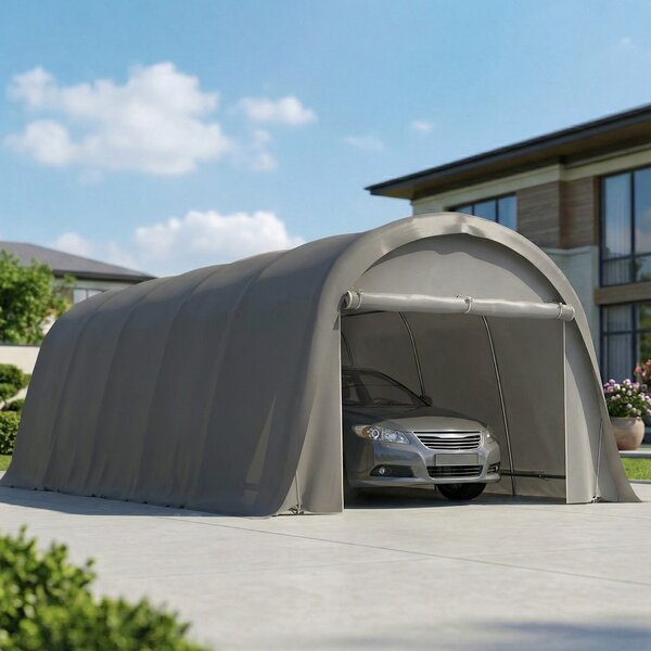 Outsunny Carport tenda garage 360 x 720 cm tettoia auto esterna tenda di stoccaggio con pareti laterali rimovibili, grigio scuro | Aosom Italy